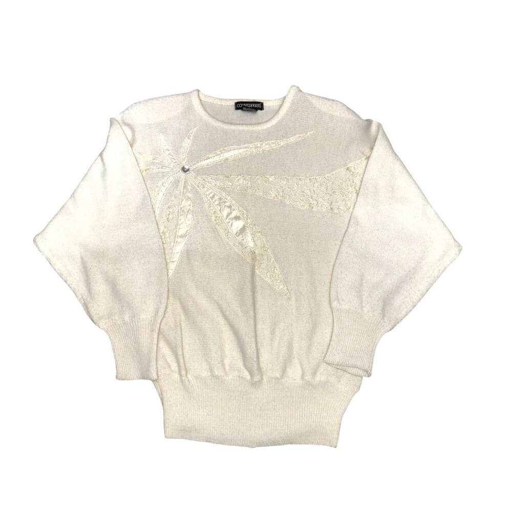 Vintage Counterparts Ivory Boho Sweater With Embroidered Floral Design Size S - Picture 9 of 10